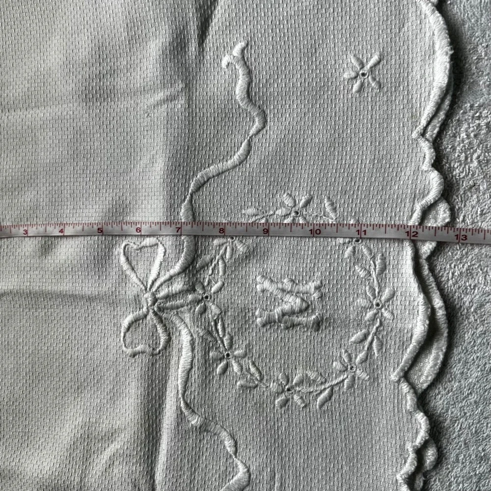 Vintage 3pc Table Linens White Hand Embroidered Lace Monogram M Floral Victorian
